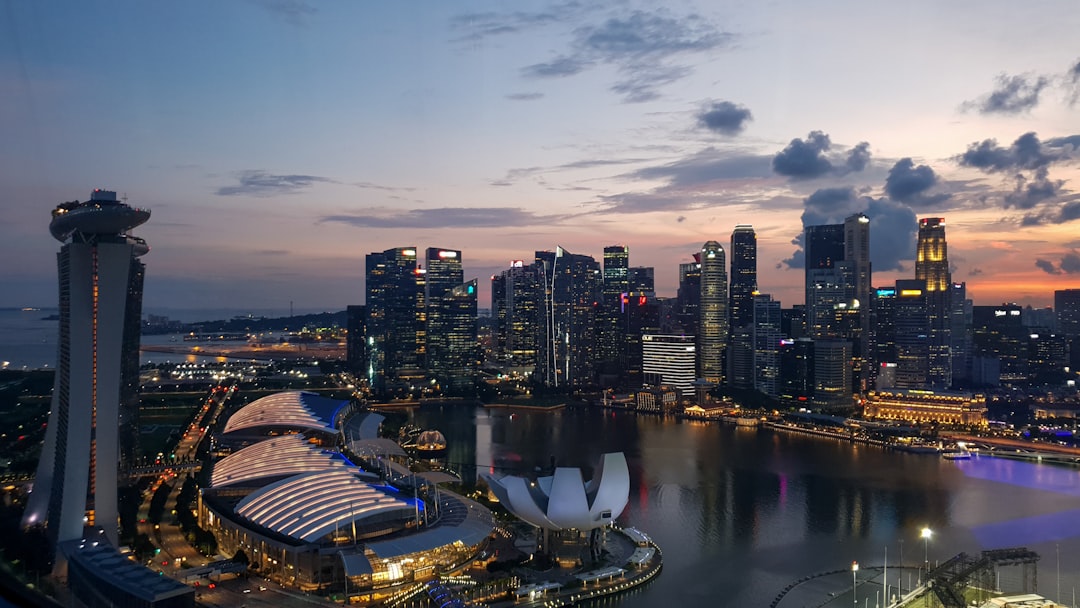 Singapore Marina Bay financial district skyline at dusk